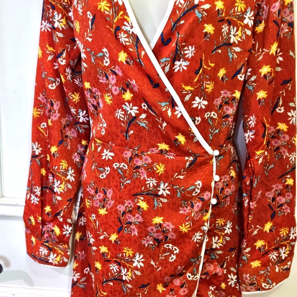 Free People Covent Garden Red Combo Wrap Midi Ruffle Dress,Size 10,NWT - Picture 6 of 16